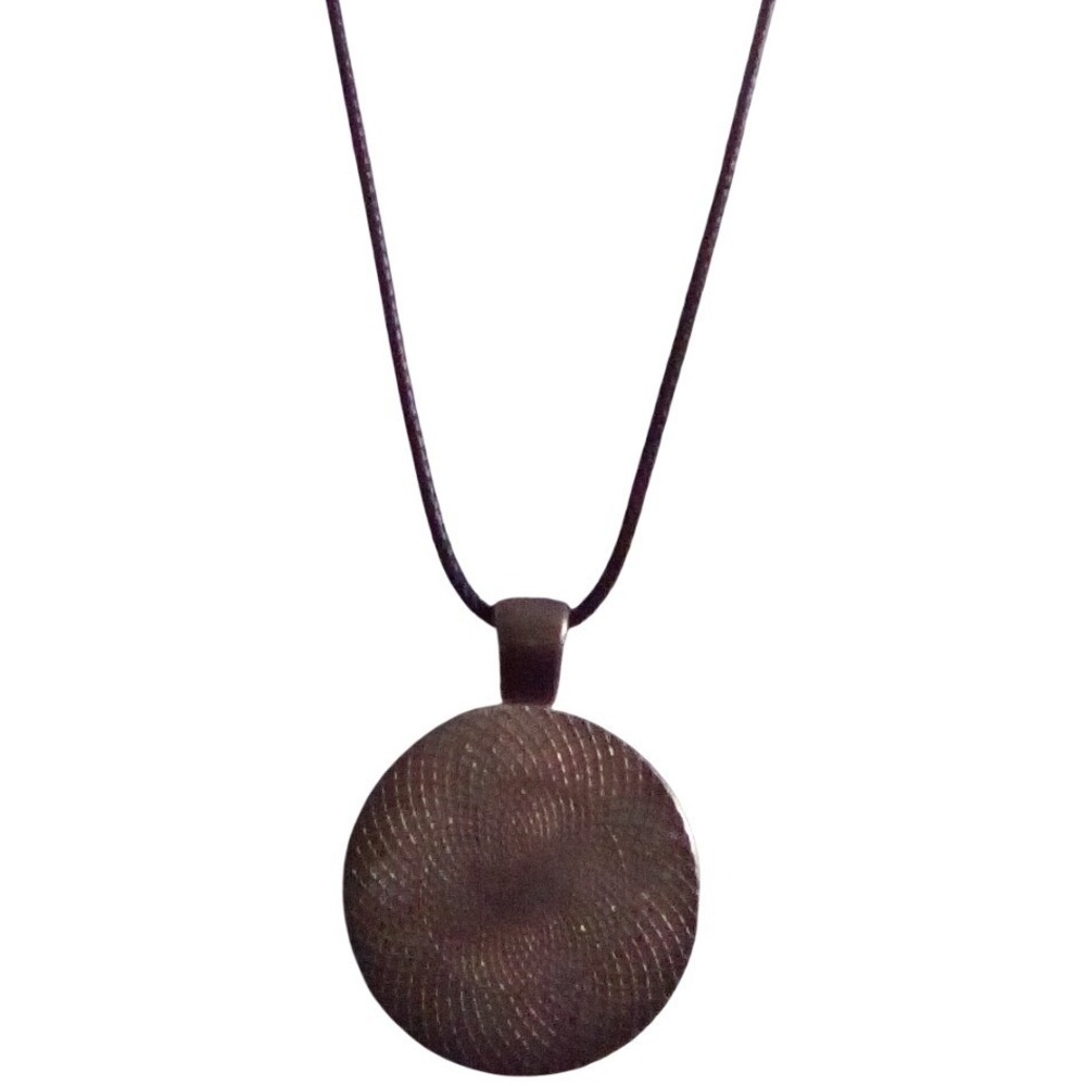 Handmade Black White Marbled Glass Pendant Necklace Bronze Tone Cord Adjustable - Picture 6 of 8